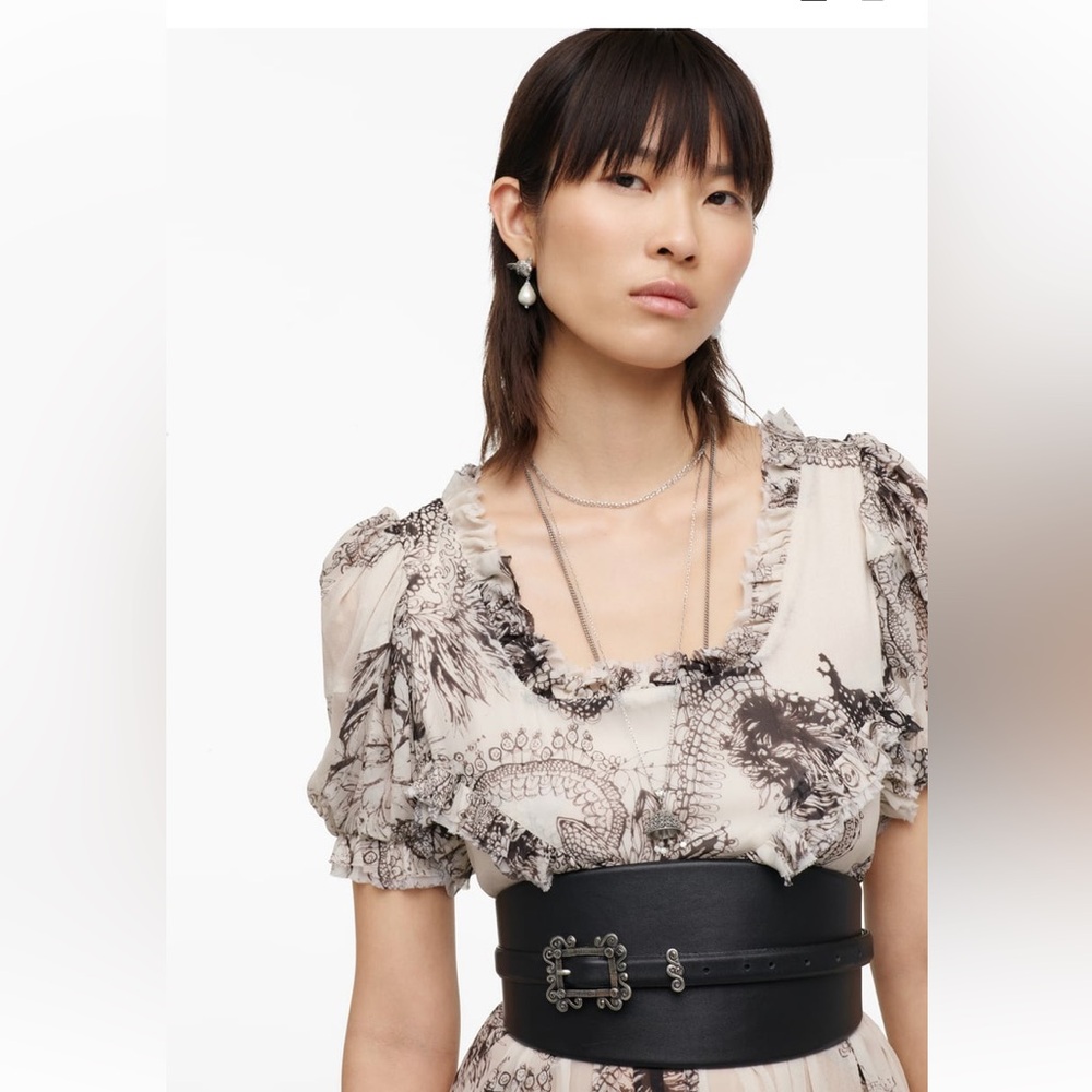 Zara NWT Studio Limited Edition  printed ruffled silk dress 2532/78, sz M - Picture 6 of 14